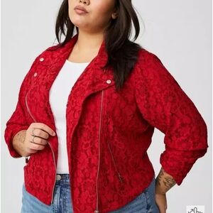 Torrid Red Blazer with Lace Design